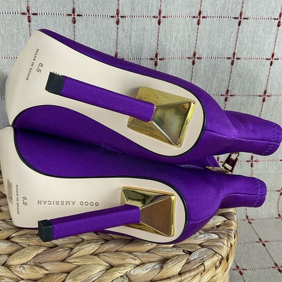 Good American Royal Purple Ankle Boots Pointed Toe Stiletto Neoprene Bootie 6.5 - Picture 6 of 8